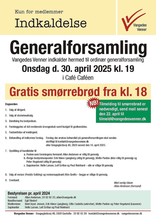 Indkaldelse og dagsorden til generalforsamling 30. april